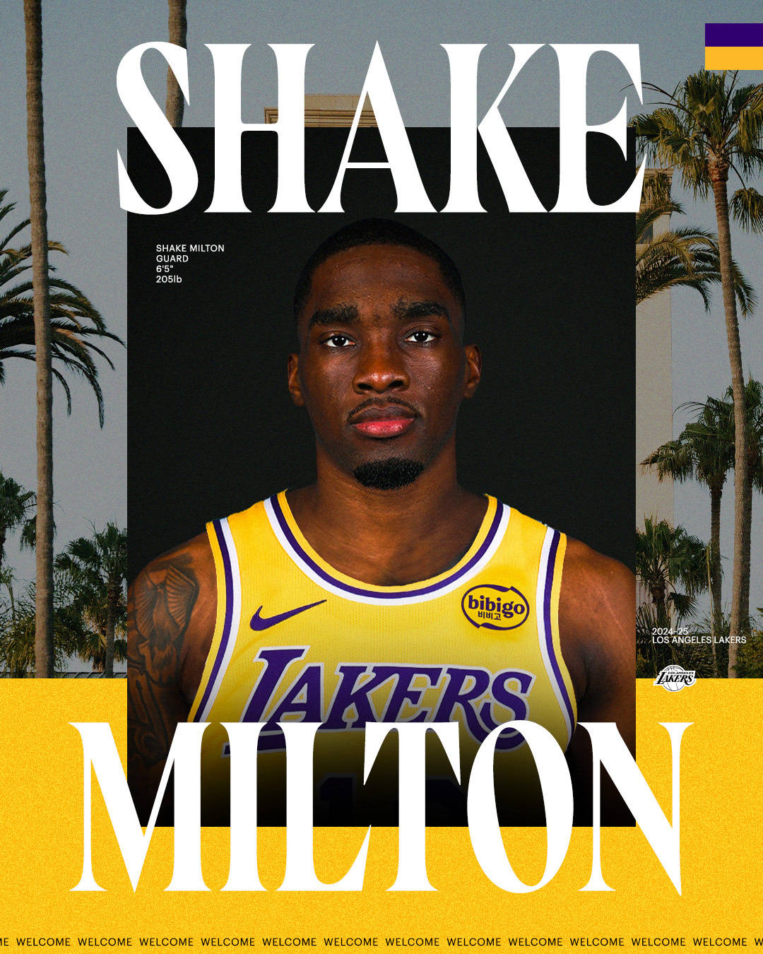 新援加盟！芬尼-史密斯身披湖人17号 米尔顿20号