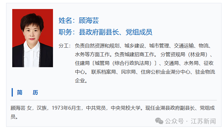 江苏一地纪委通报：副县长顾海芸被查！